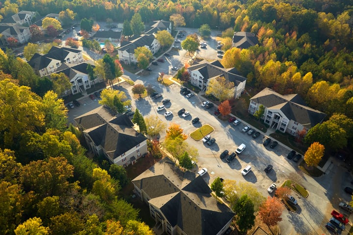 aerial view of a suburban neighborhood